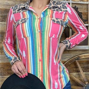 Serape & Leopard Button down top